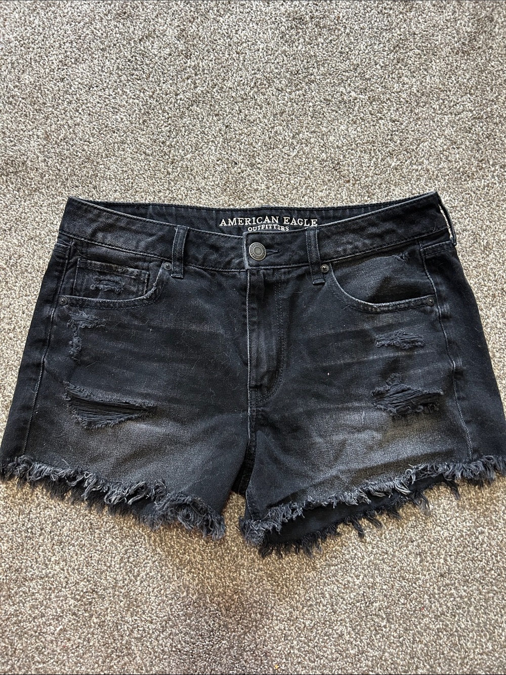 American Eagle Outfitters Black Frayed Distressed Denim Shorts